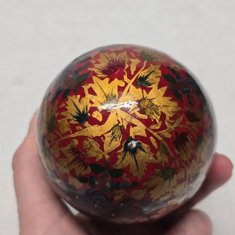 Vintage Handpainted Russian Folk Art Lacquered Papier Mache Floral Easter Egg
